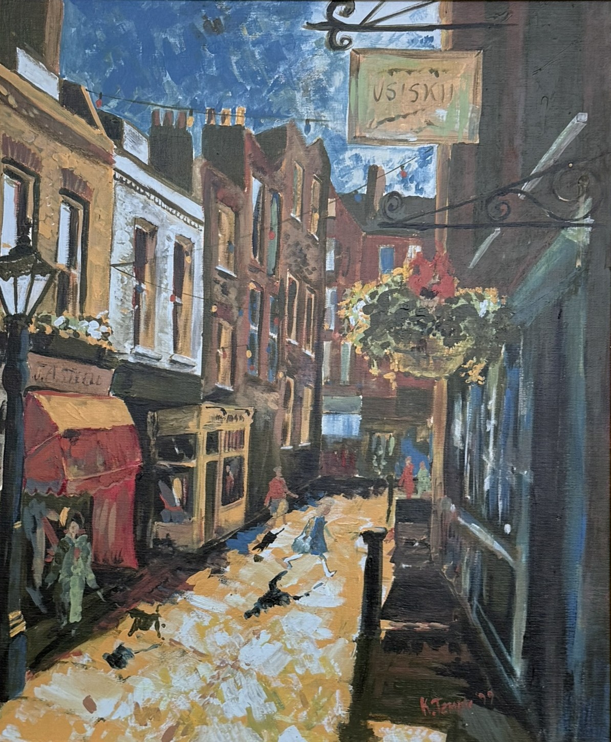 Flask Walk, a sunlit view towards Hampstead High Street by Catherine Temple