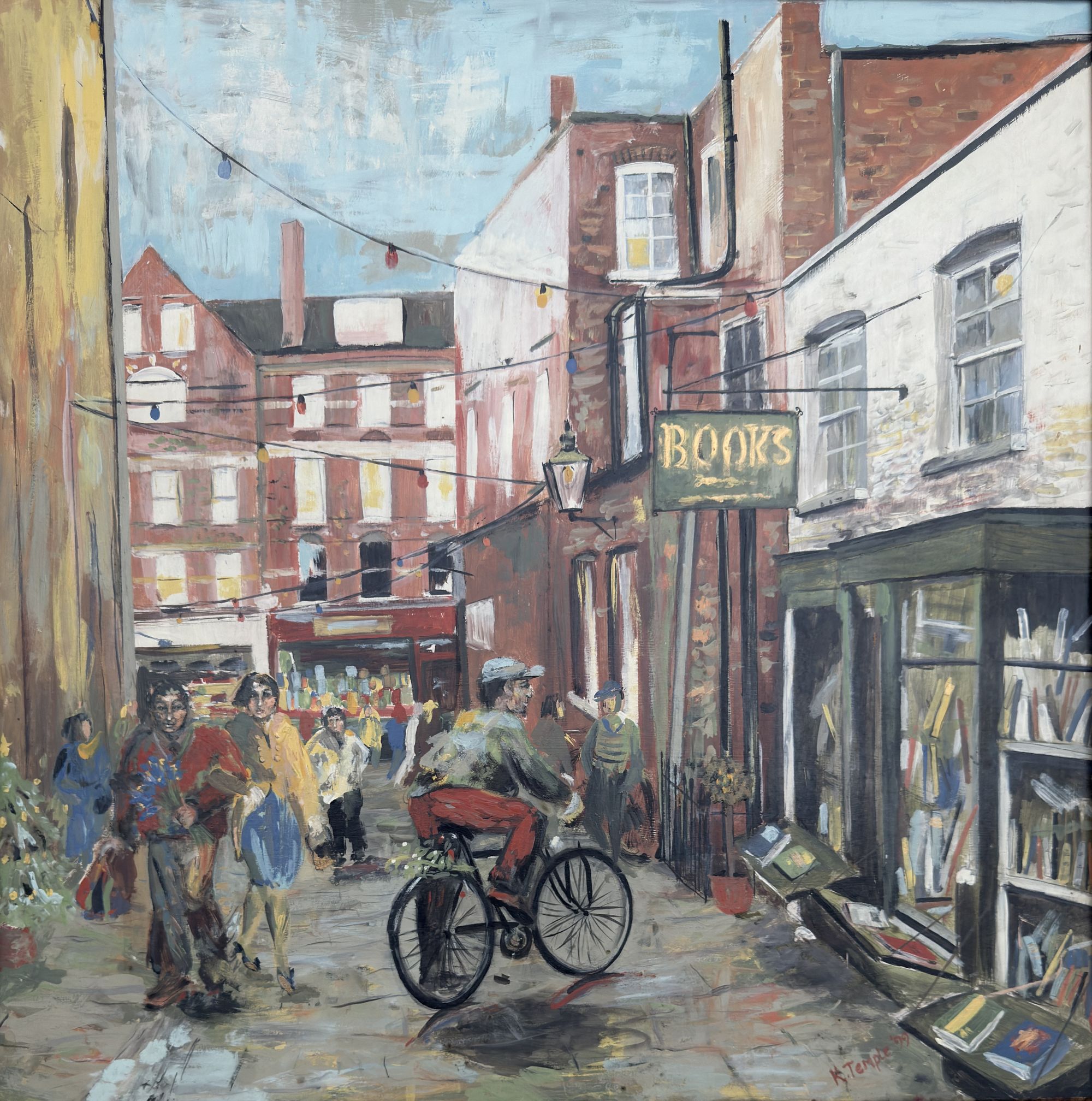 Flask Walk, Hampstead Village with cyclist by Catherine Temple