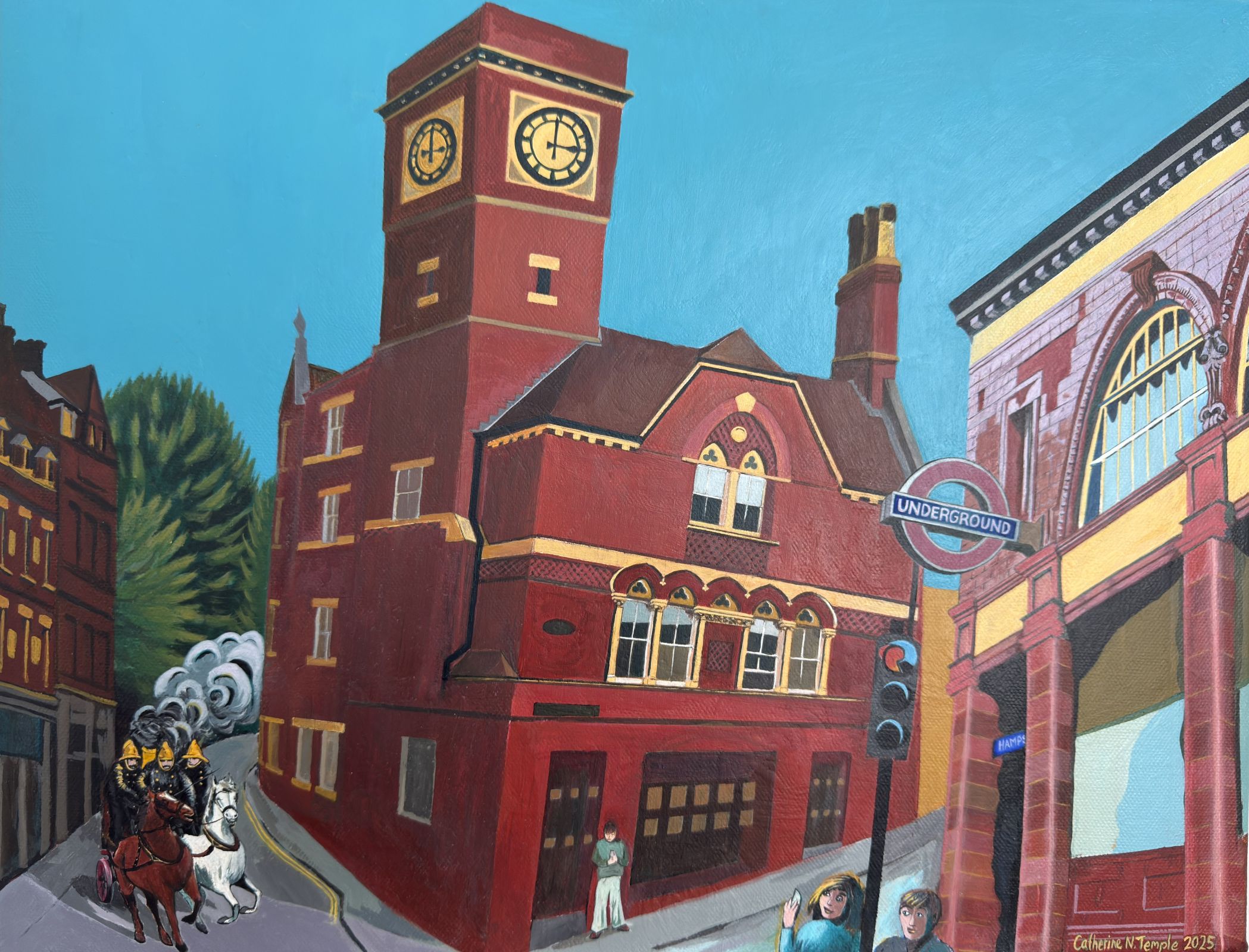 Old Hampstead fire station with vintage fire engine by Catherine Temple