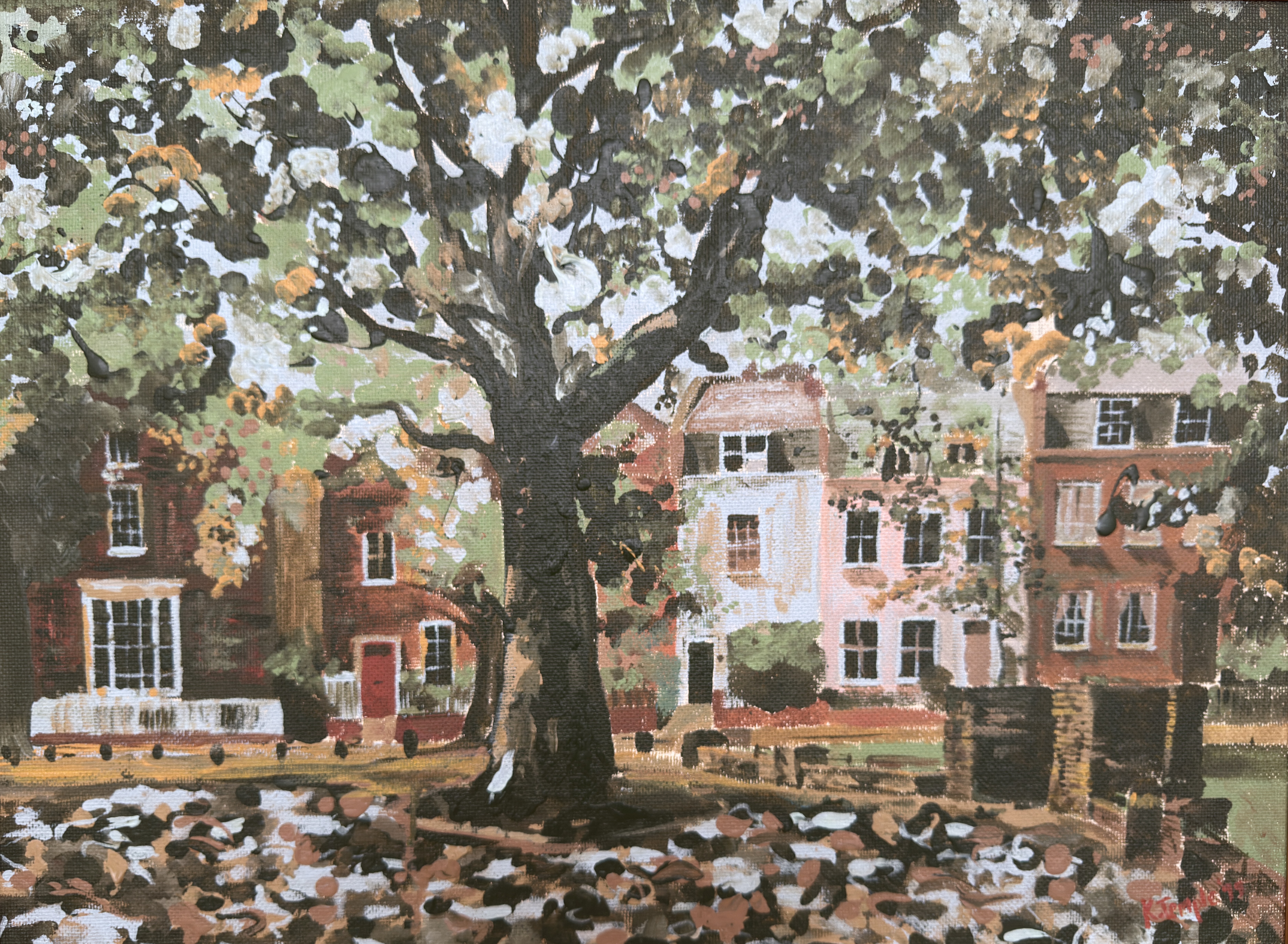 Pond Square in dappled light, Highgate Village by Catherine Temple